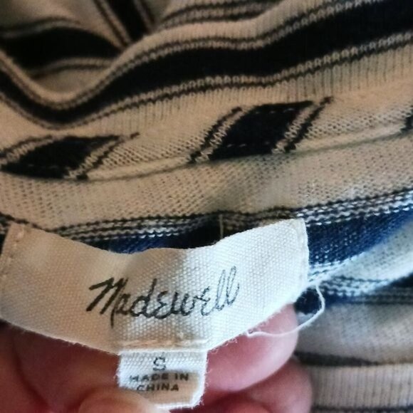 Madewell T Shirt Womens S Blue White Striped Scoop Neck Linen Casual Tee - Picture 6 of 7